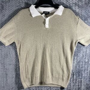 Boohoo Man Men’s Polo Waffle Pattern Beige/White Medium